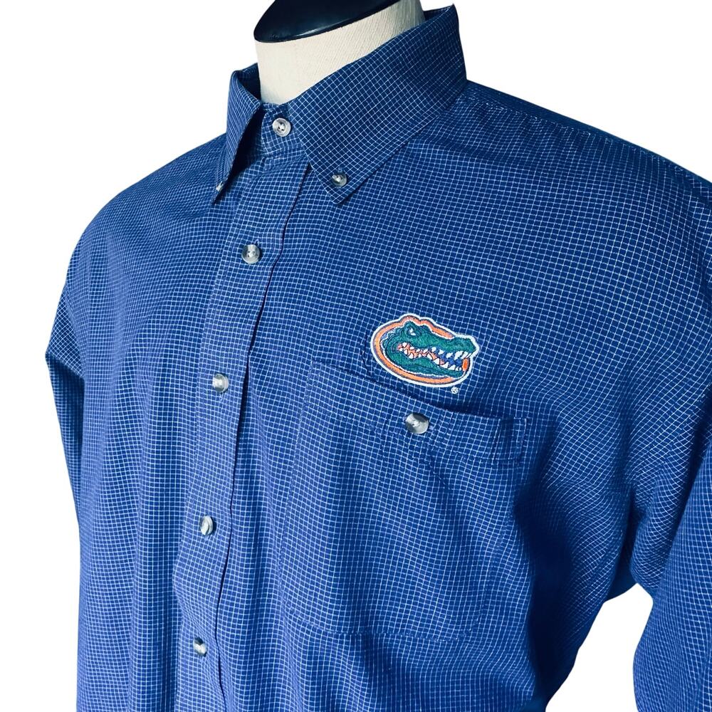 Florida Gators Men XL Button down Long sleeve shirt Blue check by Antigua